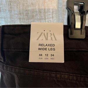 ZARA Relaxed Wide leg jean. Dark brown color. Super soft jean fabric.